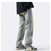 Men Jeans XINGX Printed Jeans Retro Loose Straight-Leg Wide-Leg Pants